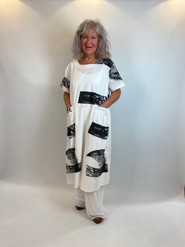 MALISSA J  White and Black Pattern Cotton Dress 1441