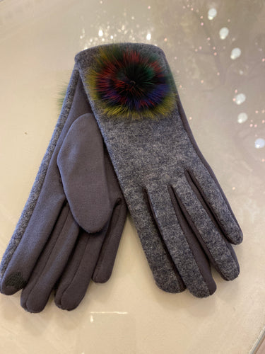 Grey Gloves with Colour Fur Trim