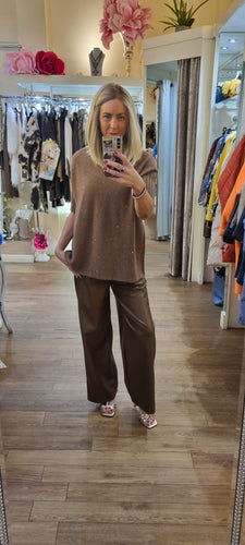 Short Sleeve Sparkle Knit Brown