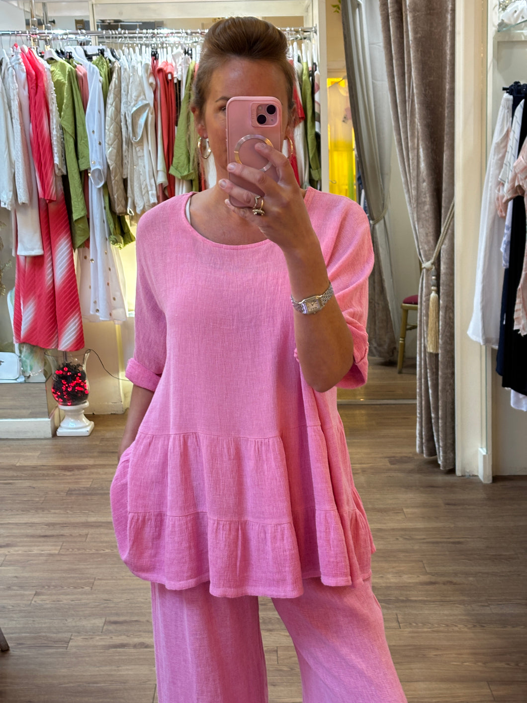 Lulu Linen Top Pink