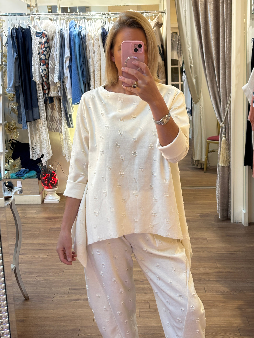Boat Neck Pixie Top Cream