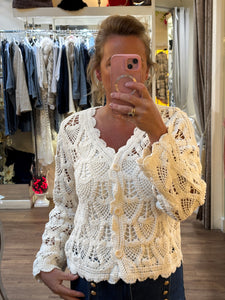 Crochet Knit Cardigan Cream