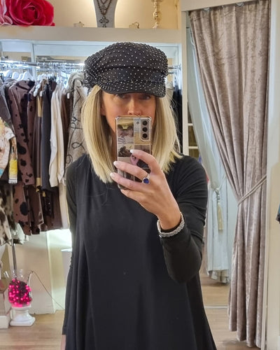 Black Diamonte Baker Boy Hat
