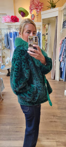 Green Leopard Faux Fur Coat