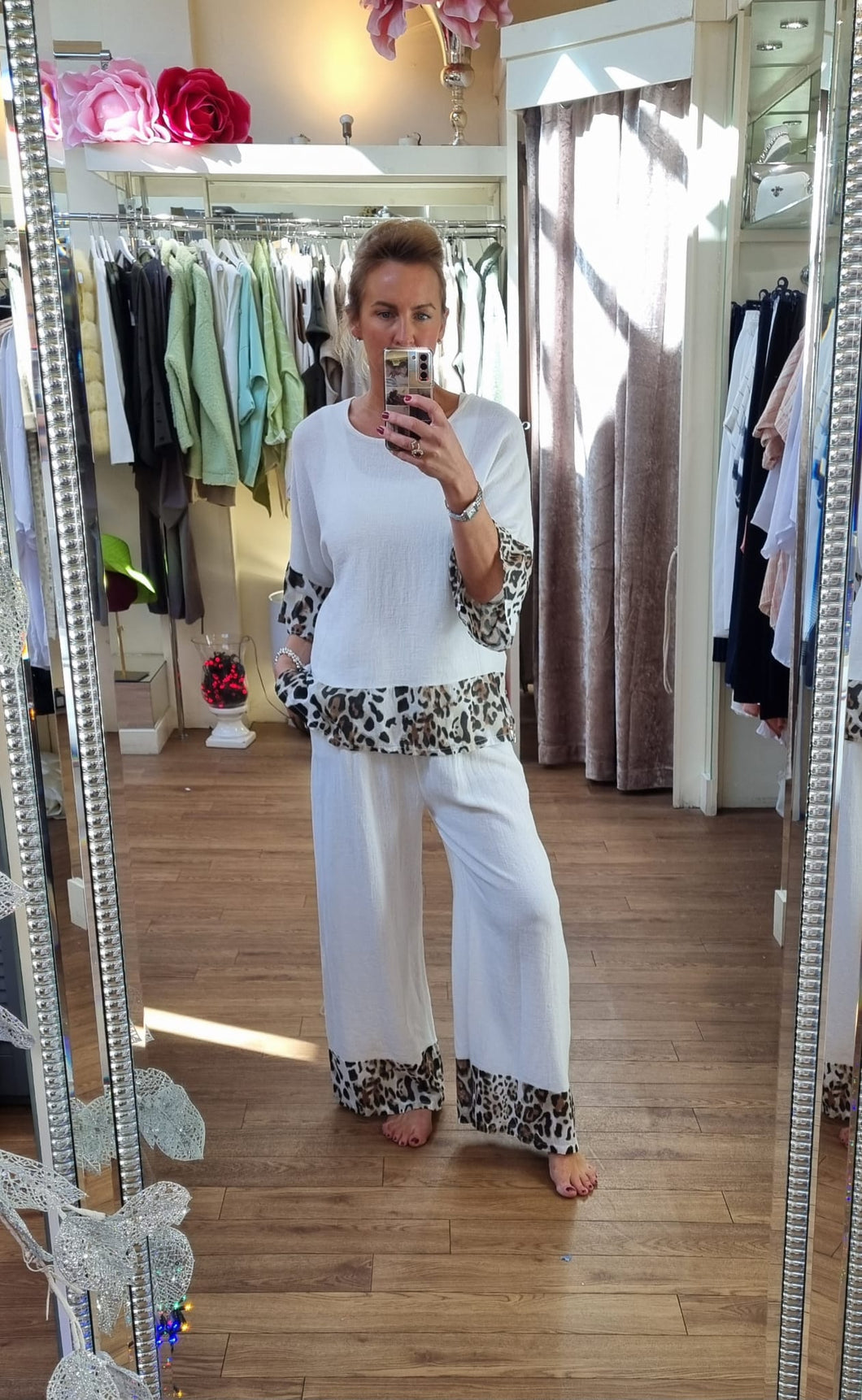 Leopard Line Top White