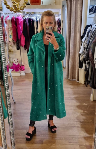 The Lux Diamanté Coat Green