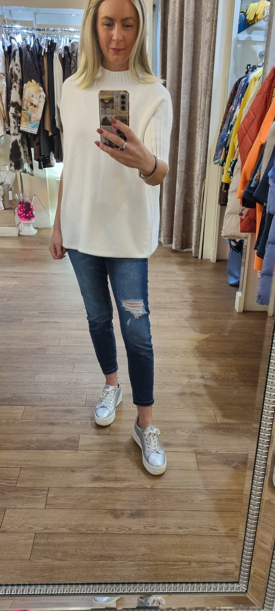 Short Sleeve Sparkle Knit Cream