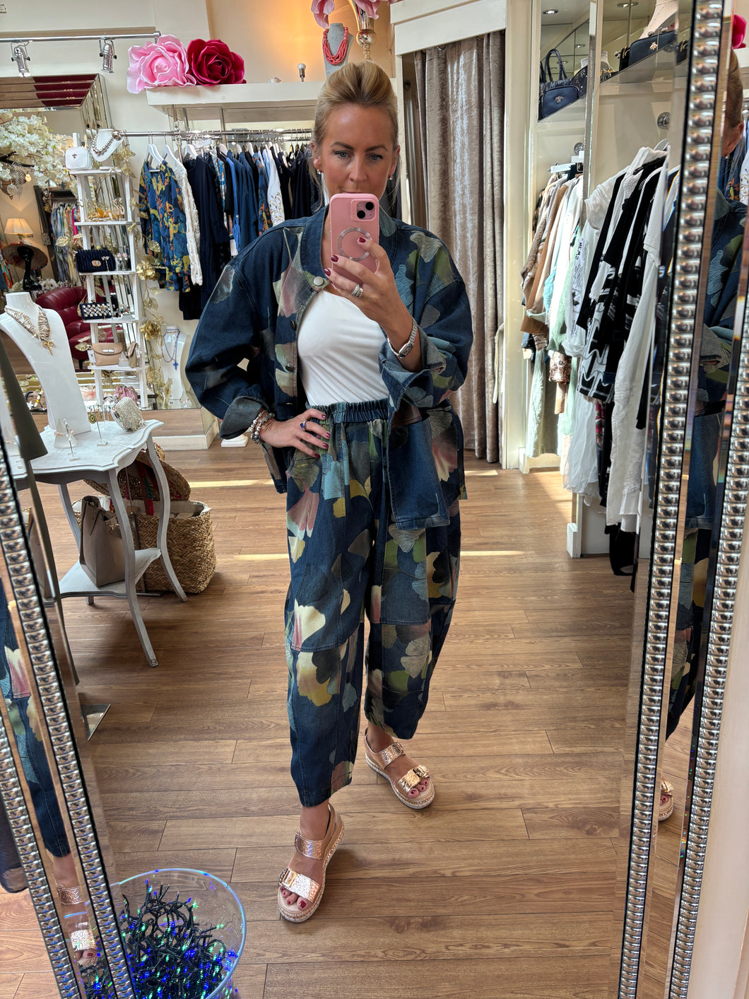 Bella Blue Floral Denim Trousers