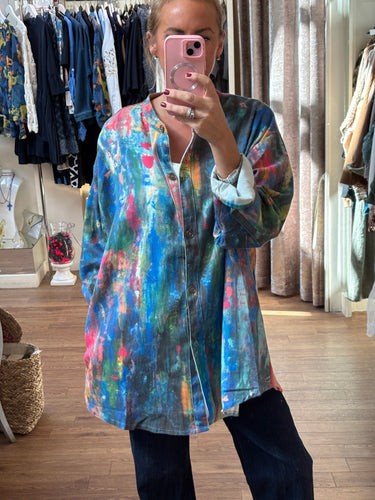 Bella Blue Splash Button Top