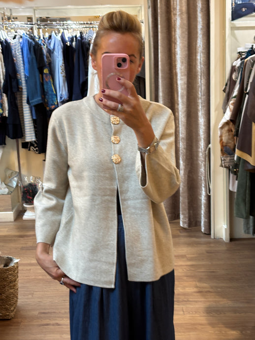 Gold Button Cardigan Beige