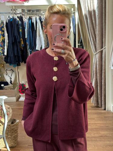 Gold Button Cardigan Burgandy