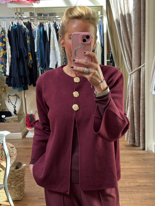 Gold Button Cardigan Burgandy