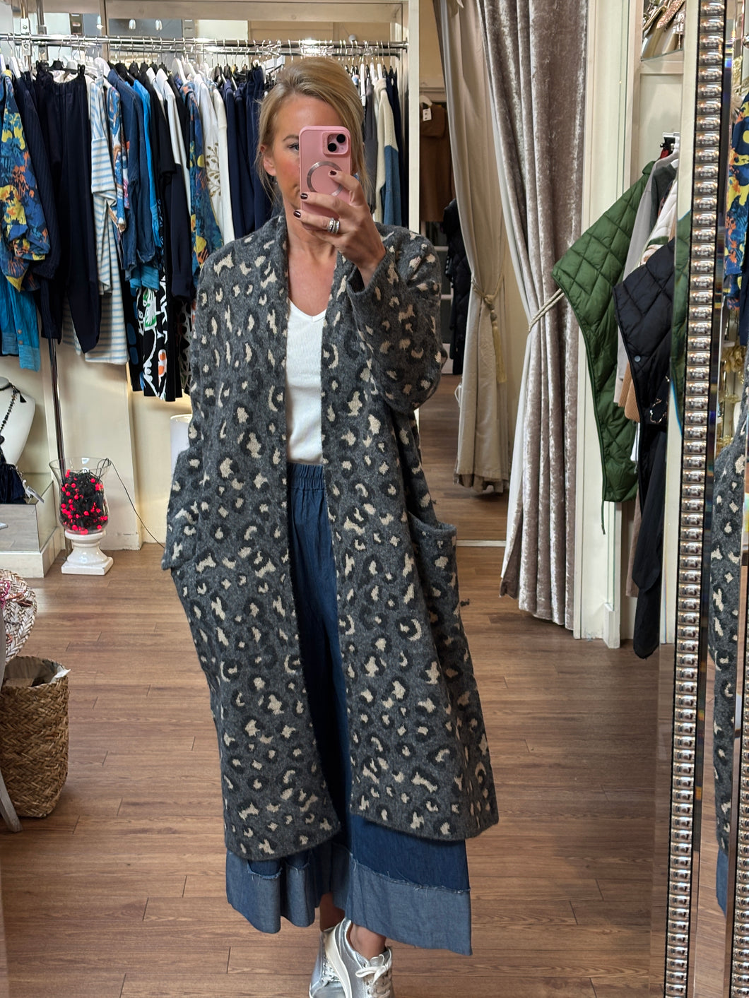 Soft Knit Grey Leopard Cardigan