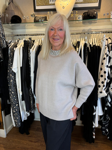 Malissa J Beige Bling Neck Jumper wf2544