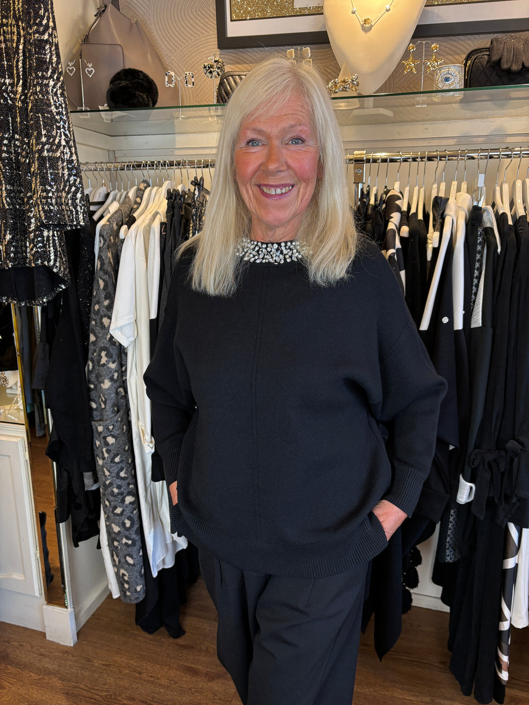 Malissa J  Black Bling Neck Jumper wf2544