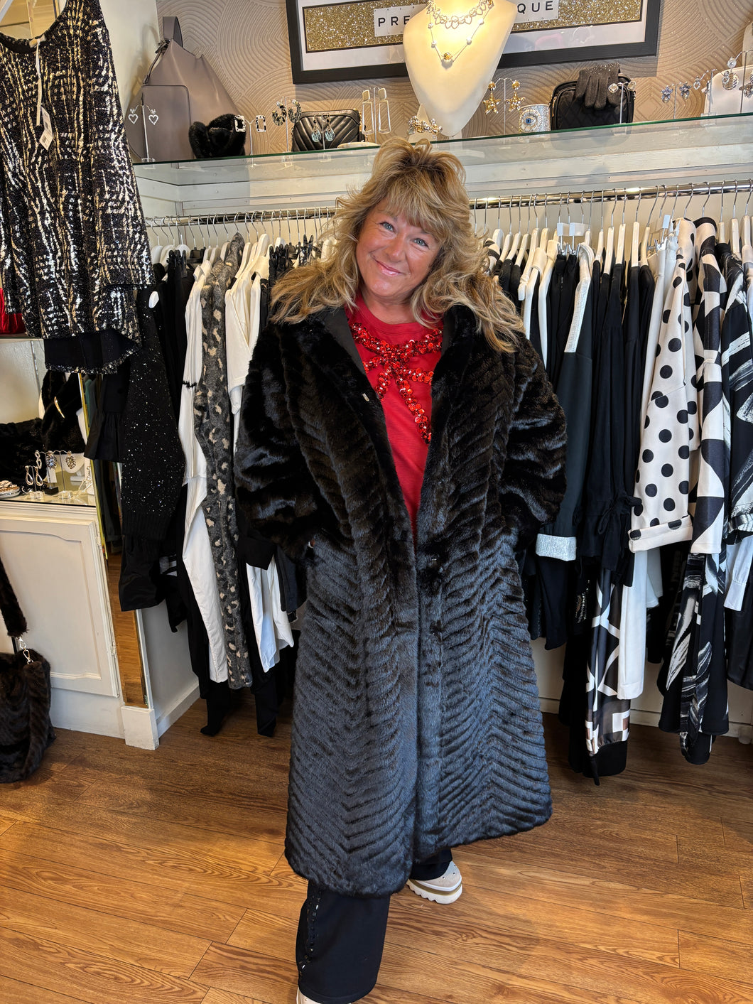 Malissa J Black Faux Fur Coat GC20528