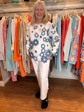 Load image into Gallery viewer, Malissa J Blue/White Crochet Knit Top wf2718