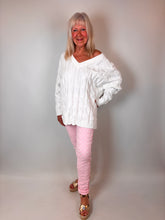 Load image into Gallery viewer, Malissa J Long Sleeve Cable Knit White wf2669b