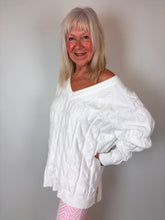 Load image into Gallery viewer, Malissa J Long Sleeve Cable Knit White wf2669b