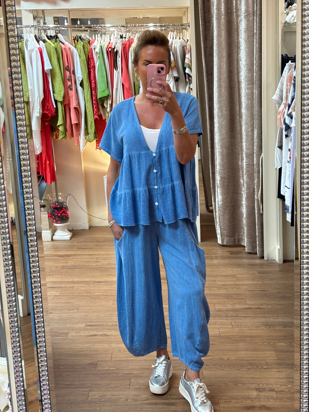 Lily Linen Trousers Blue