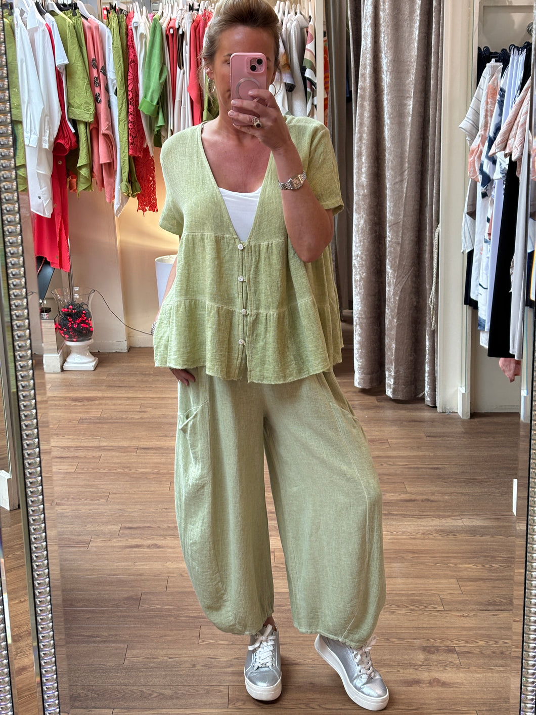 Lily Linen Trousers Lime