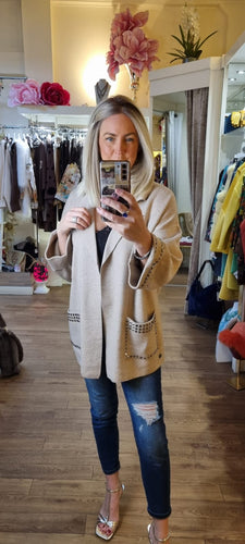 Malissa J Square Stud Cardigan Stone wf2640